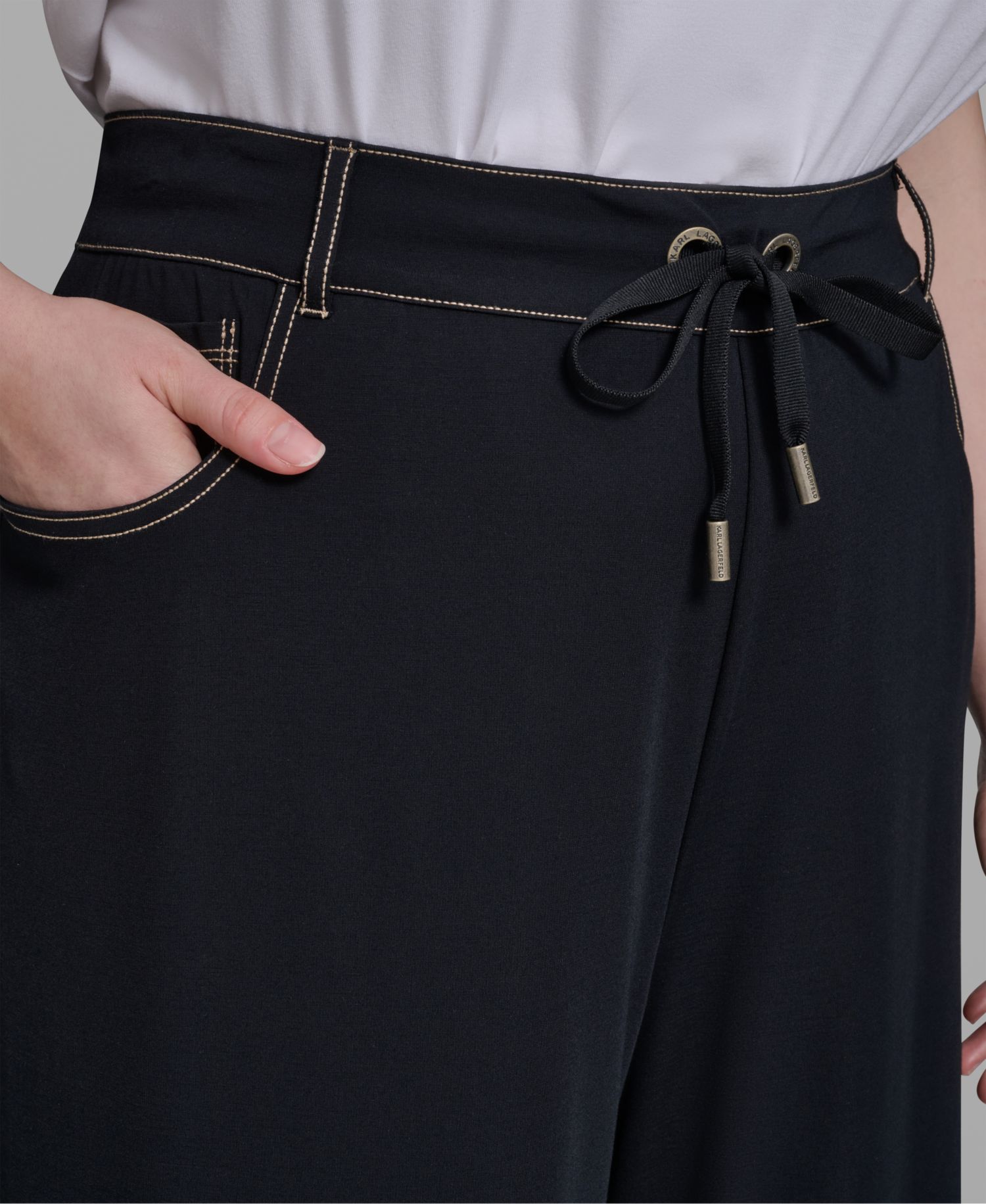 Plus Size High-Waist Knit Flared Drawstring Pants