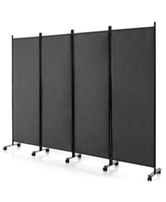 4-Panel Folding Room Divider Privacy Screen with Lockable Wheels for Indoor Use
