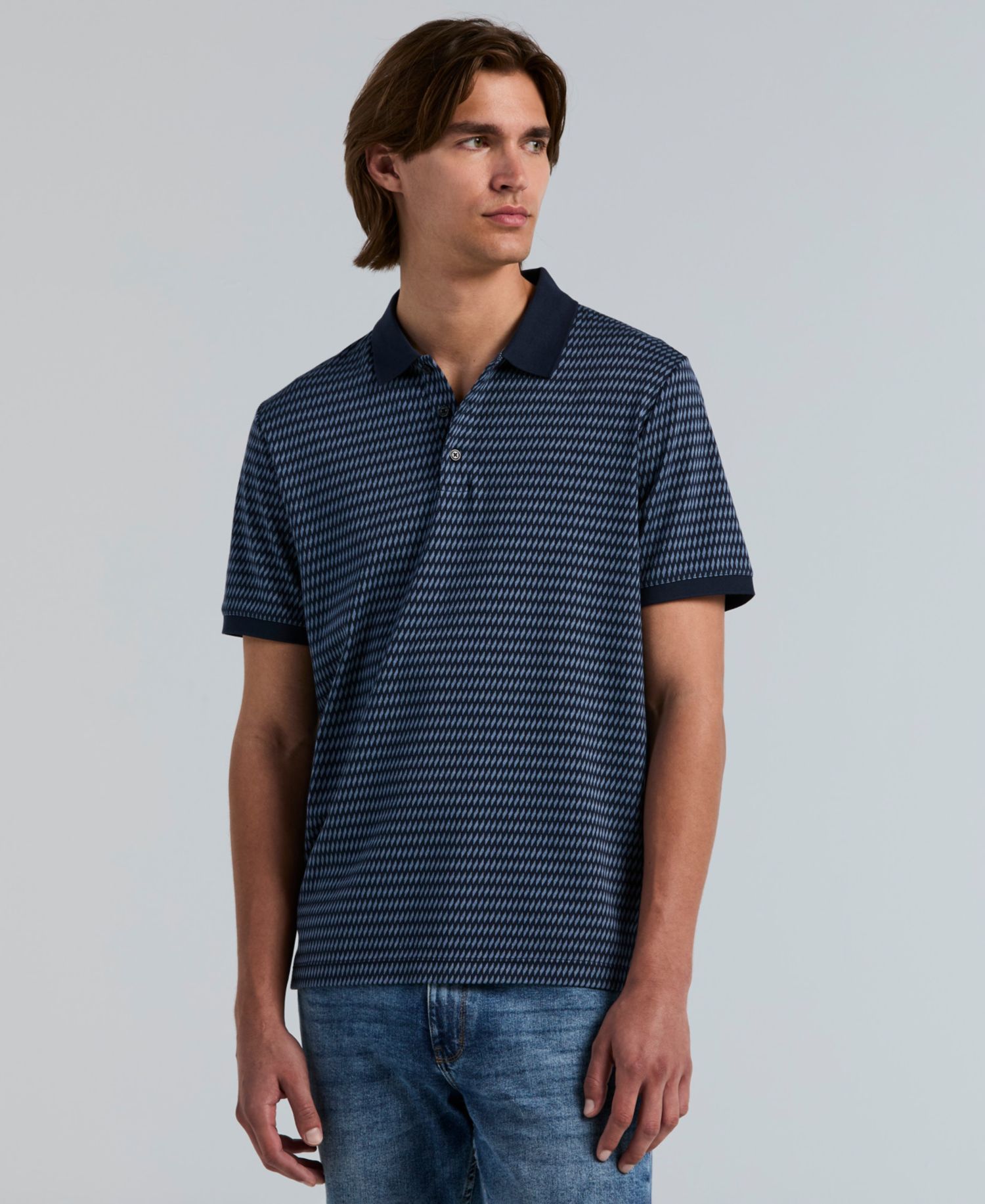 Men's Jacquard Cotton Stripe Polo Shirt