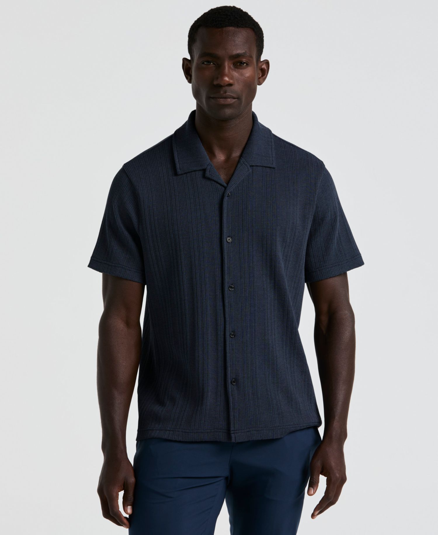 Men's Short-Sleeve Striped Button-Front Camp Shirt