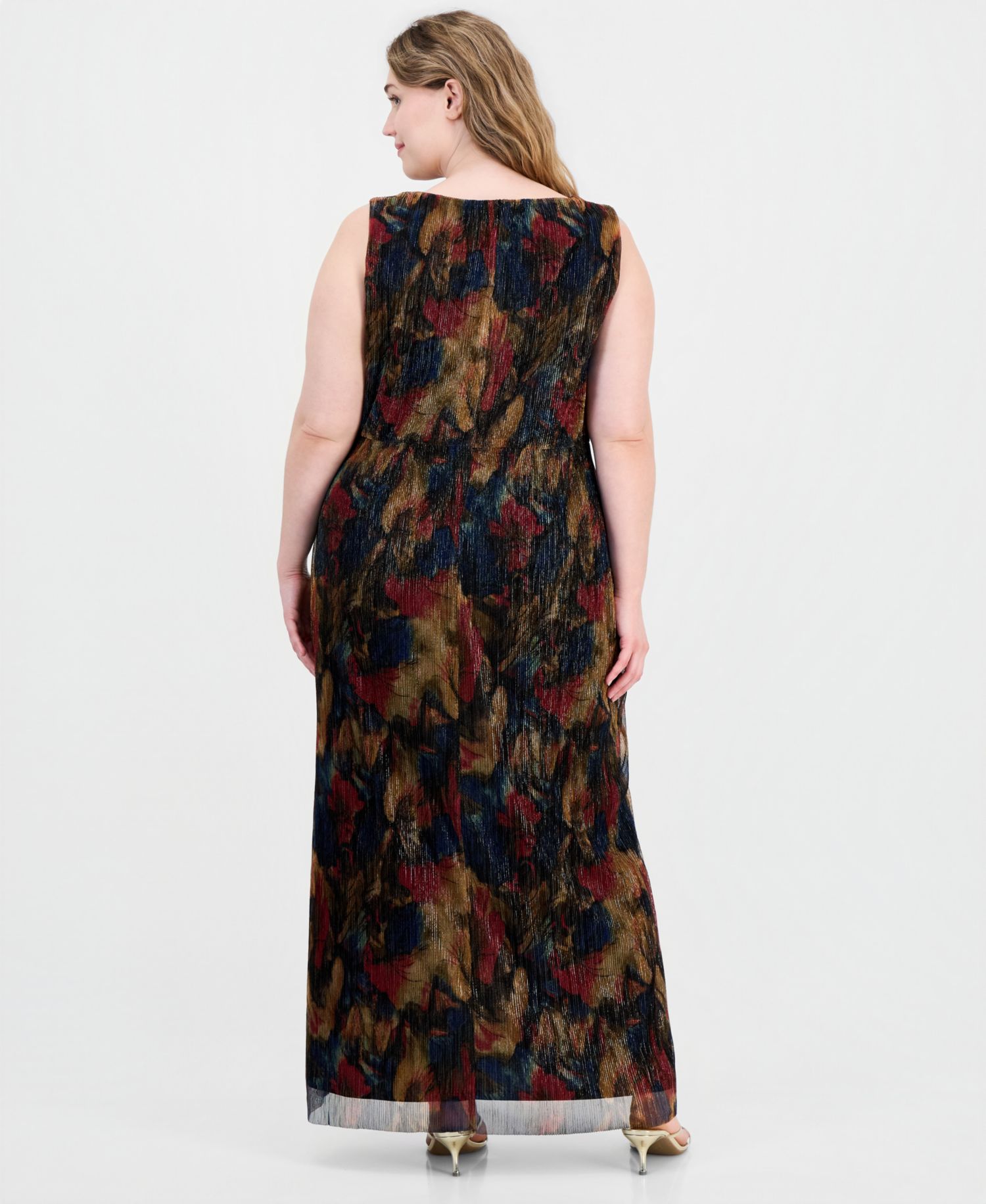 Plus Size Metallic-Print Twist-Front Sleeveless Dress