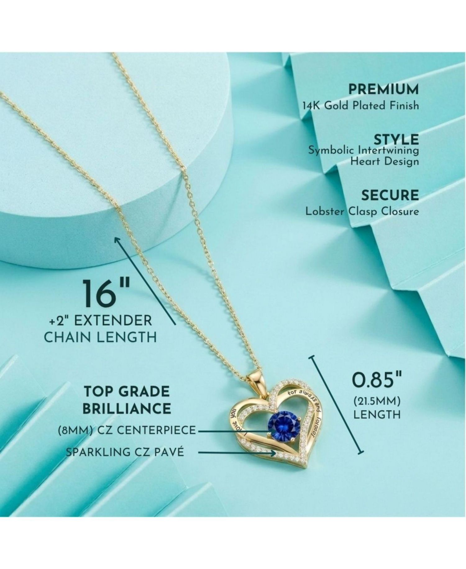 Timeless 14K Gold Plated Heart CZ ''I Love You'' Pendant