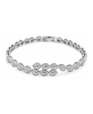 Pave Cubic Zirconia Polish Combo Pear Shapes Bypass Bracelet 