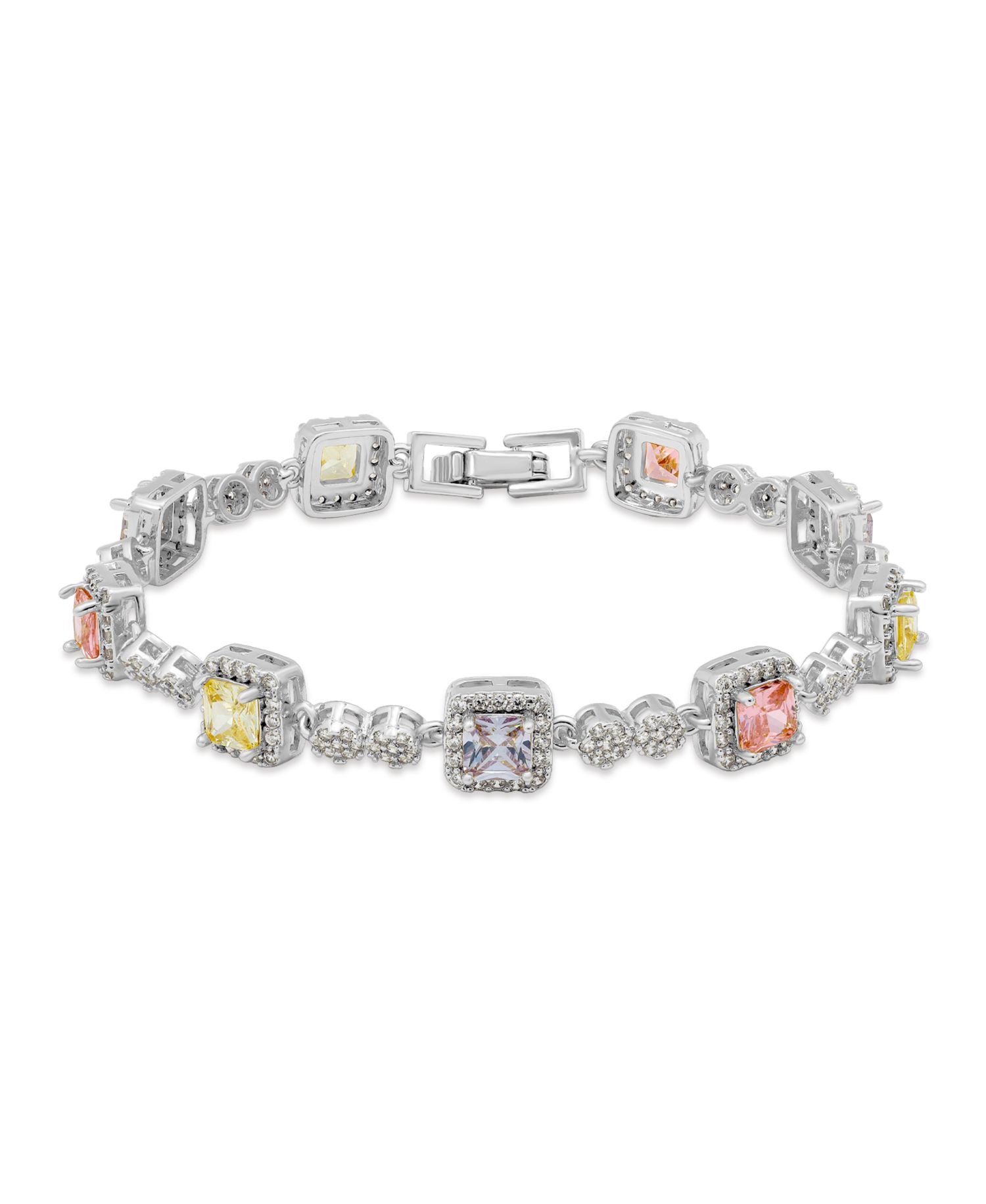 Lemon, Lavender, and Light Pink Colors with Clear Pave Halo and Cubic Zirconia Circle Tennis Bracelet