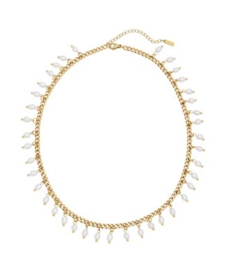 St. Moran Tarnish-Resistant Gold Natural Freshwater Imitation Pearl Mini Vicentina Necklace - White