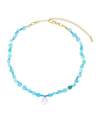 Tarnish-Resistant Gold Natural Freshwater Pearl Turquoise Beaded Meyer Necklace
