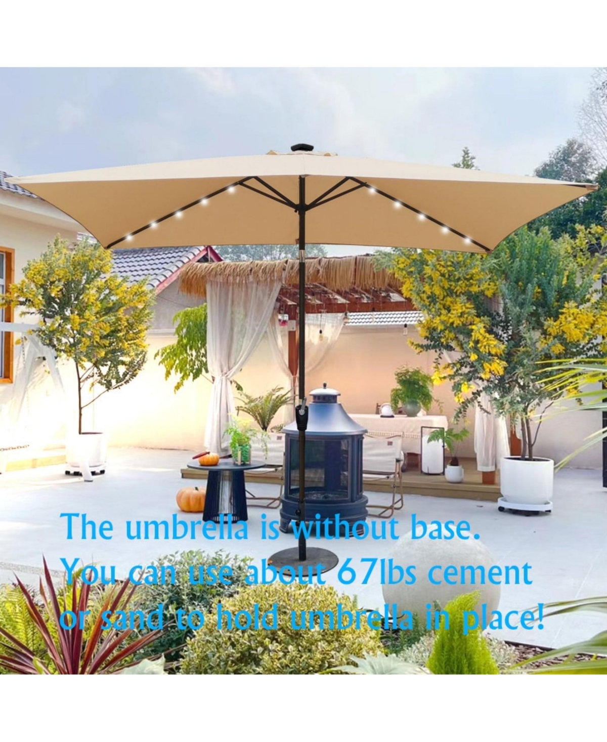 Yiortwo 10 x 6.5 Ft Solar Led Patio Umbrella with Crank Tilt for Outdoor Dining