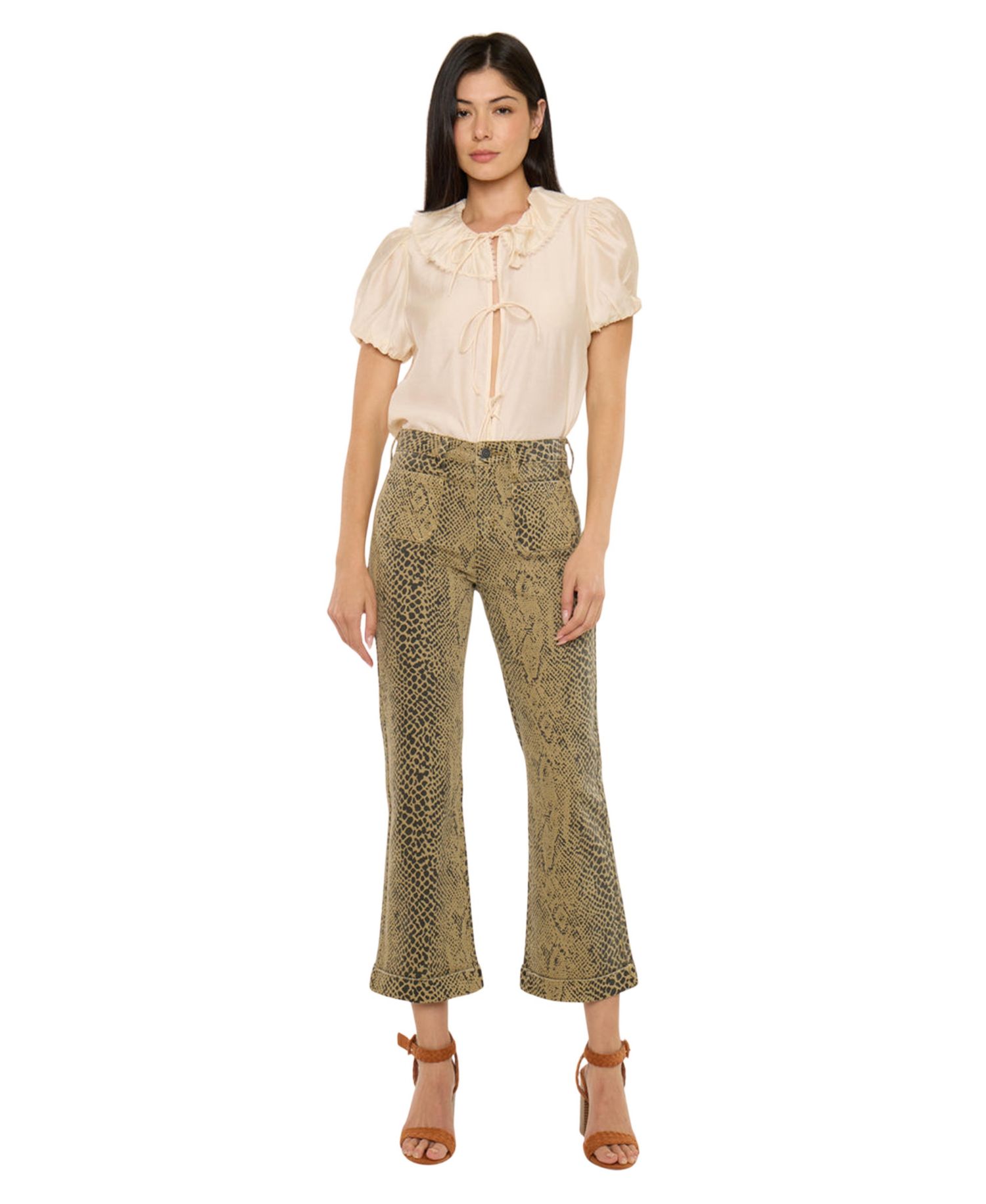 Women's USA Juniors' High Rise Crop Flare Python Print Jeans