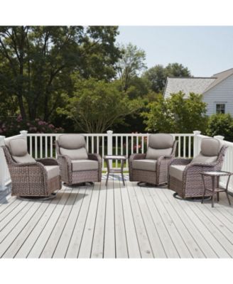 Outdoor Swivel Rocker Chairs 6 Pieces Wicker Swivel Patio Chair with Rattan Side Table, 6" Extra Thick Cushions Patio Furniture Set