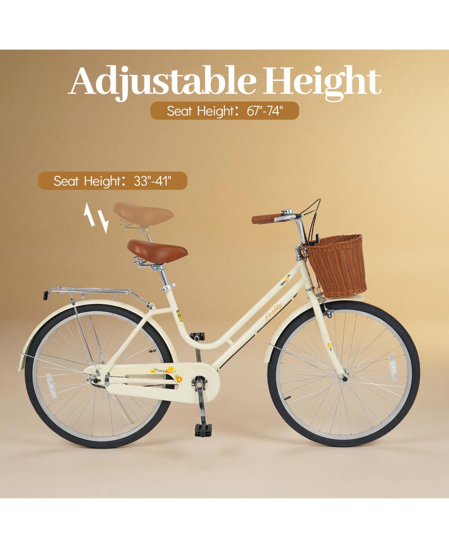Детская игрушка Gymax Beach Cruiser Adjustable-Seat Bike, Ages 8+, цвет: Светлый бежевый — фото 5