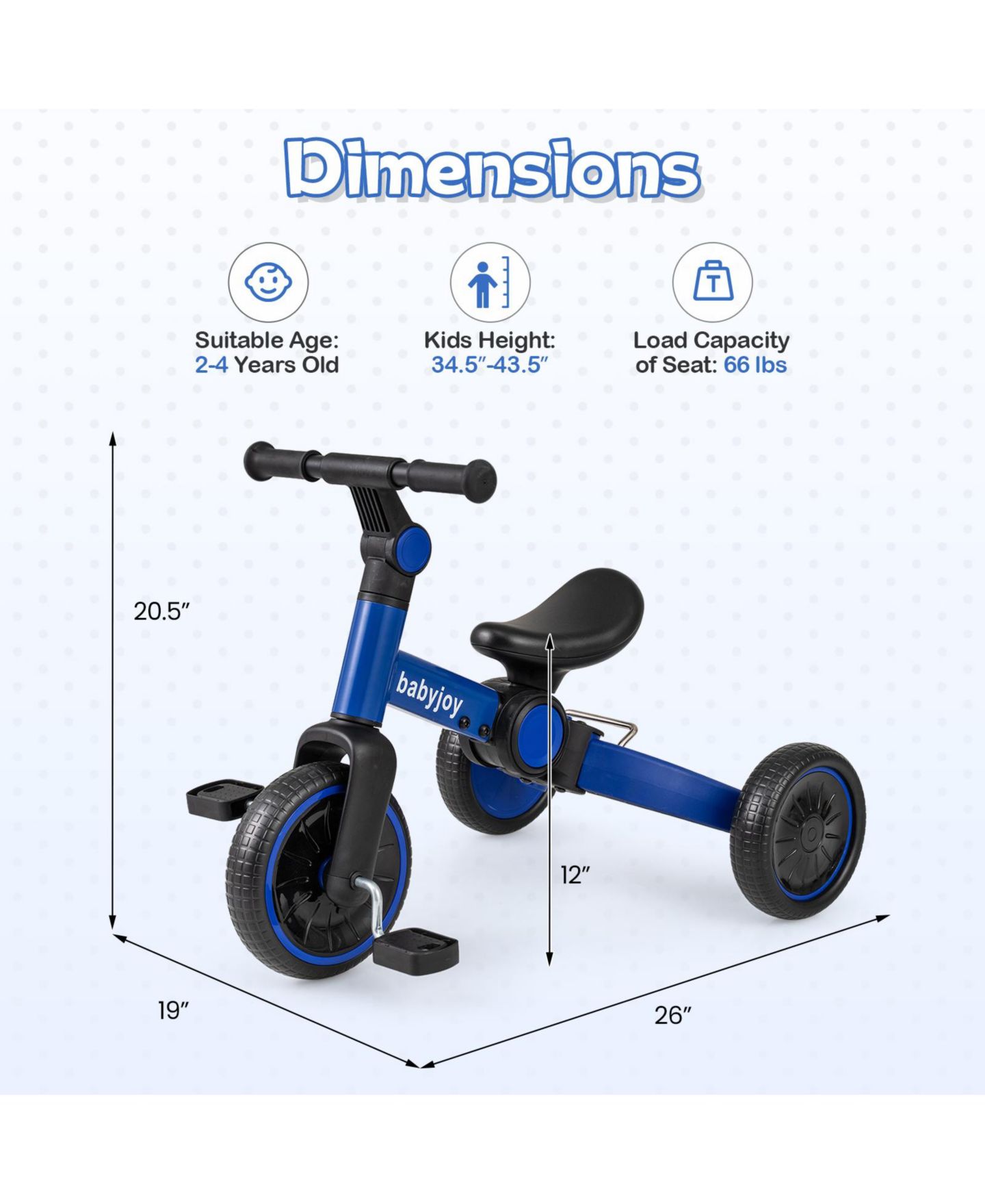 Детская игрушка Gymax 5-In-1 Toddler Bike Kids Balance Bike w/ Removable Pedals Adjustable Handlebar, цвет: Синий — фото 9