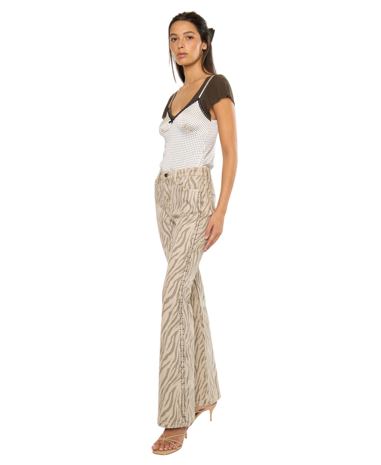 Women's USA Juniors' High Rise Zebra Print Flare Jeans