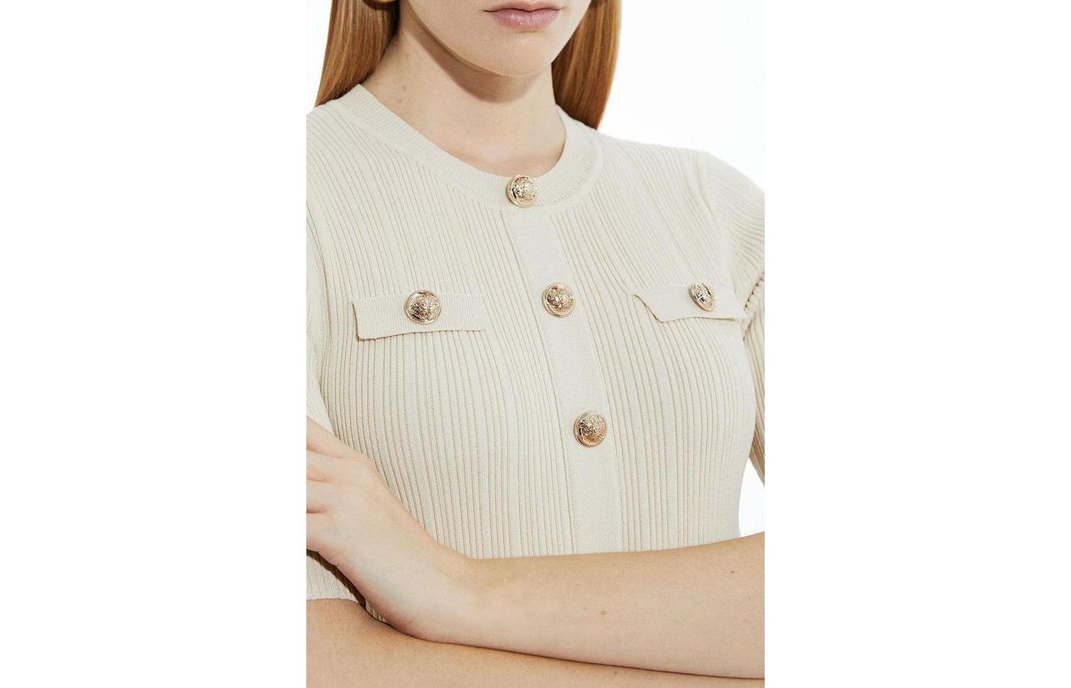 Women's Rib Knit Military Trim Maxi Dress