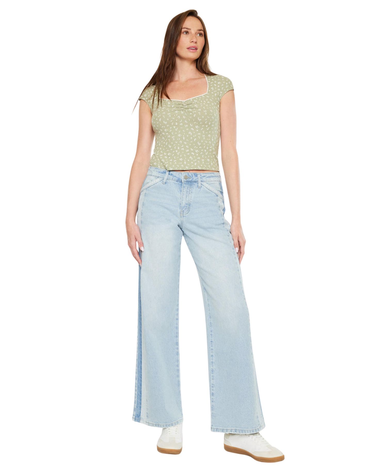 Women's High Rise Colorblock Wide Leg Jeans