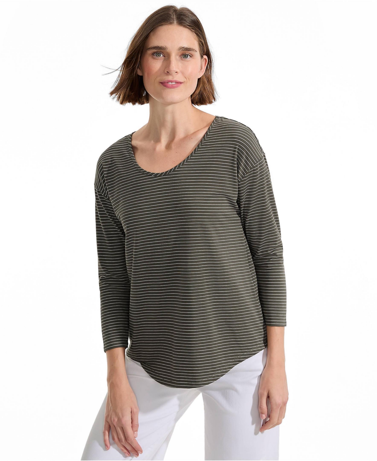 Lands' End Women's Petite 3/4 Sleeve Lightweight Jersey Shirttail Tee