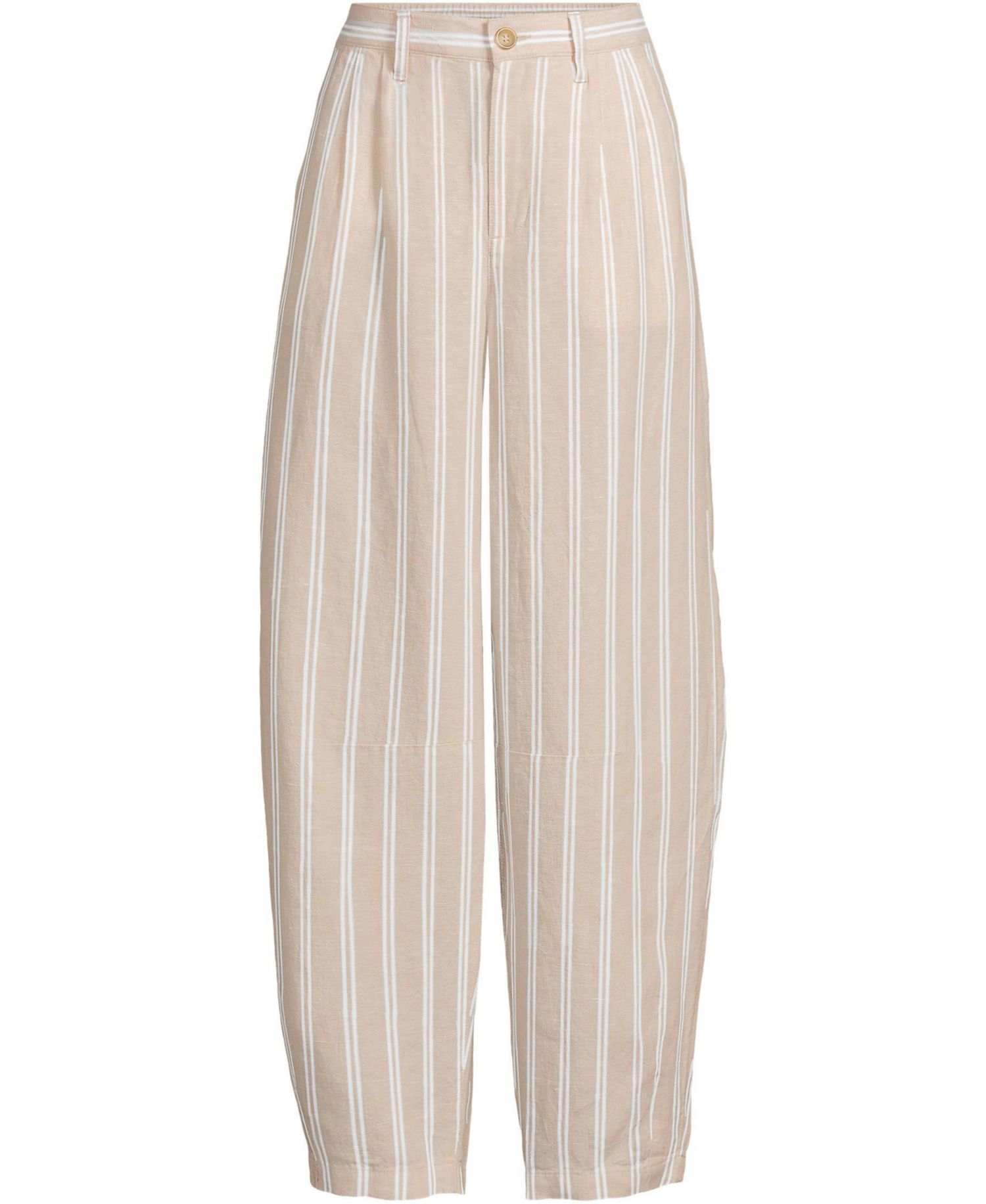 Women's Linen High Rise Pleated Barrel Leg Ankle Pants