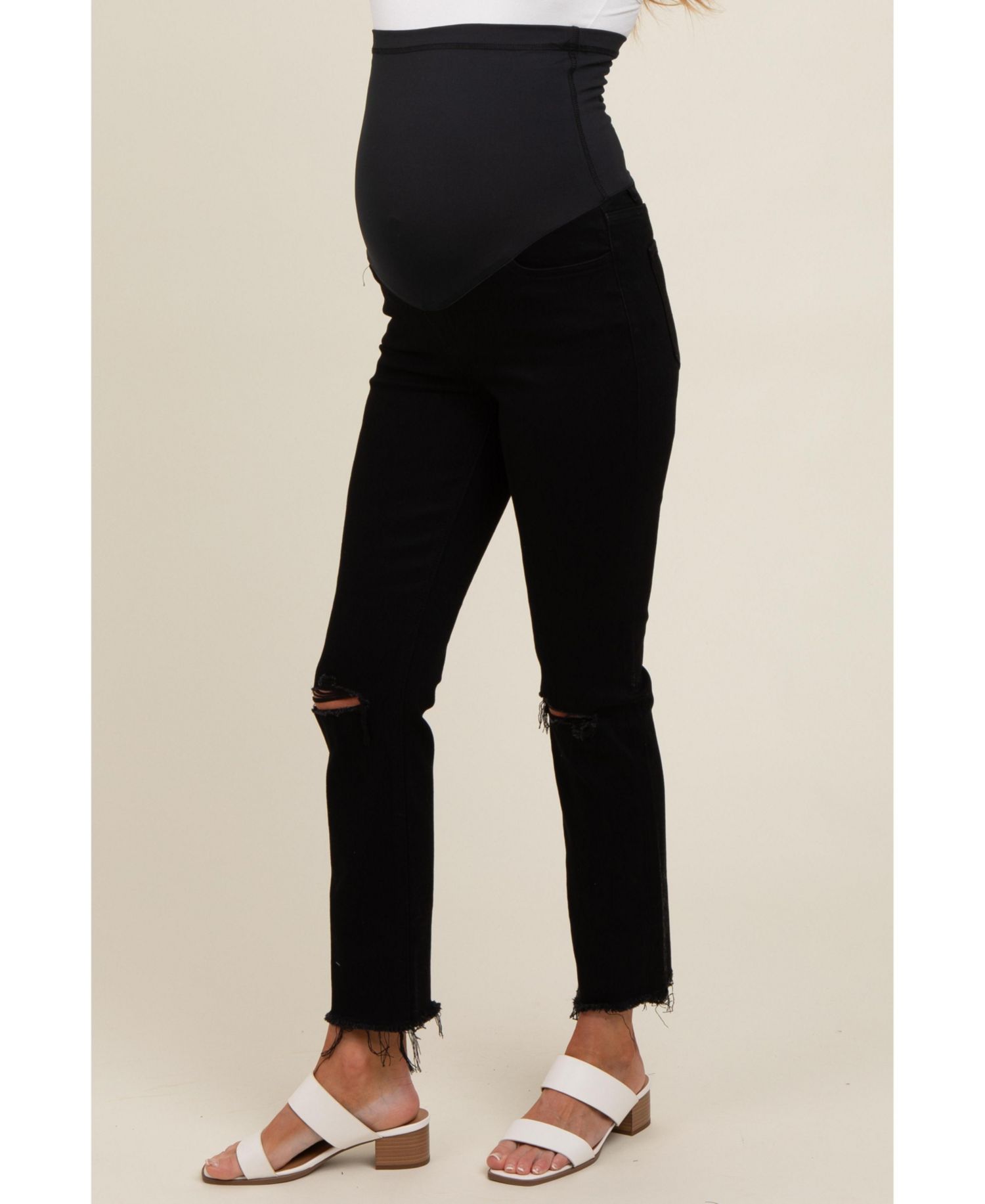 Women's Cut Hem Open Knee Straight Leg Jeans
