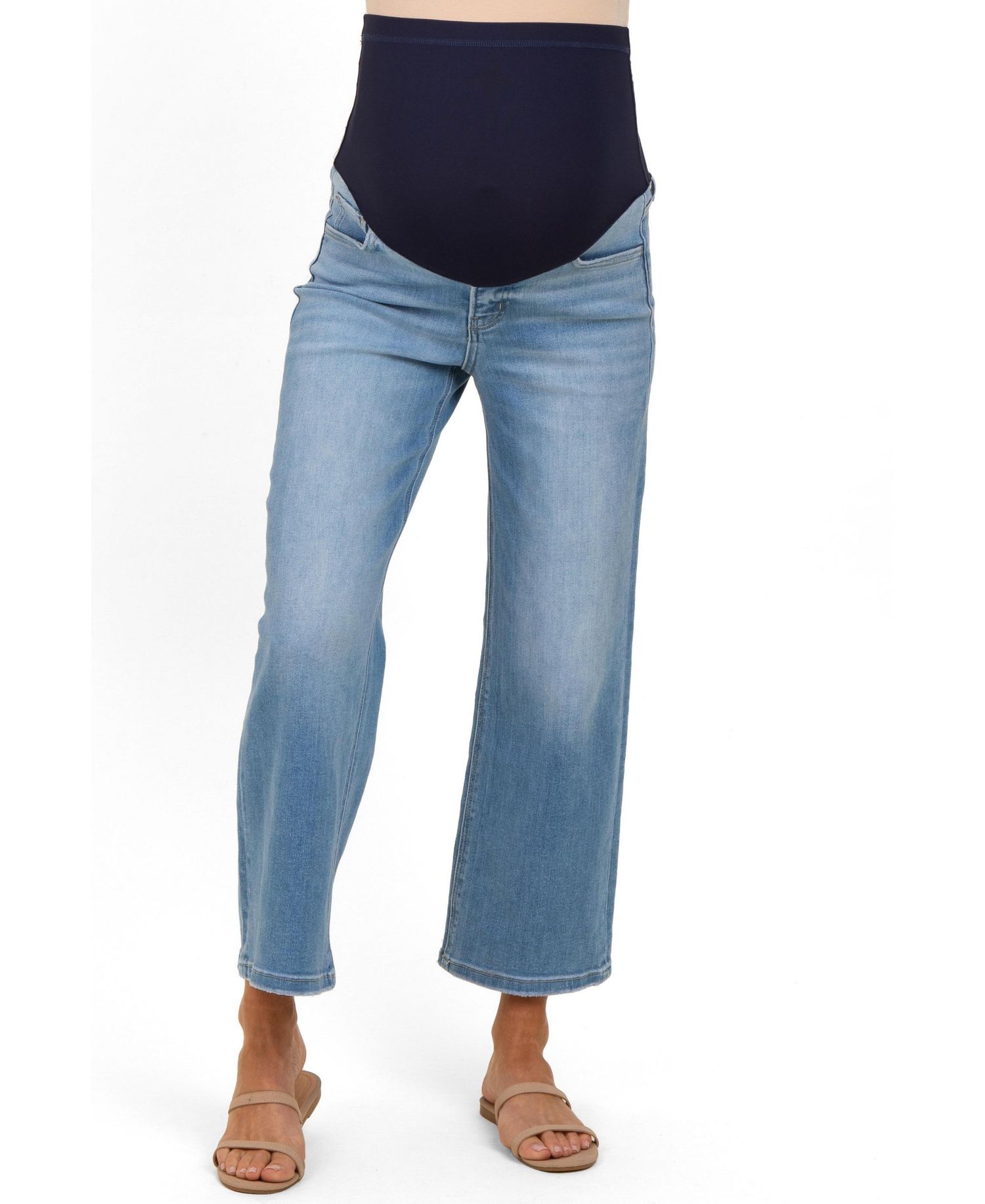 Women's Blue Medium Wash Cropped Wide Leg Jeans