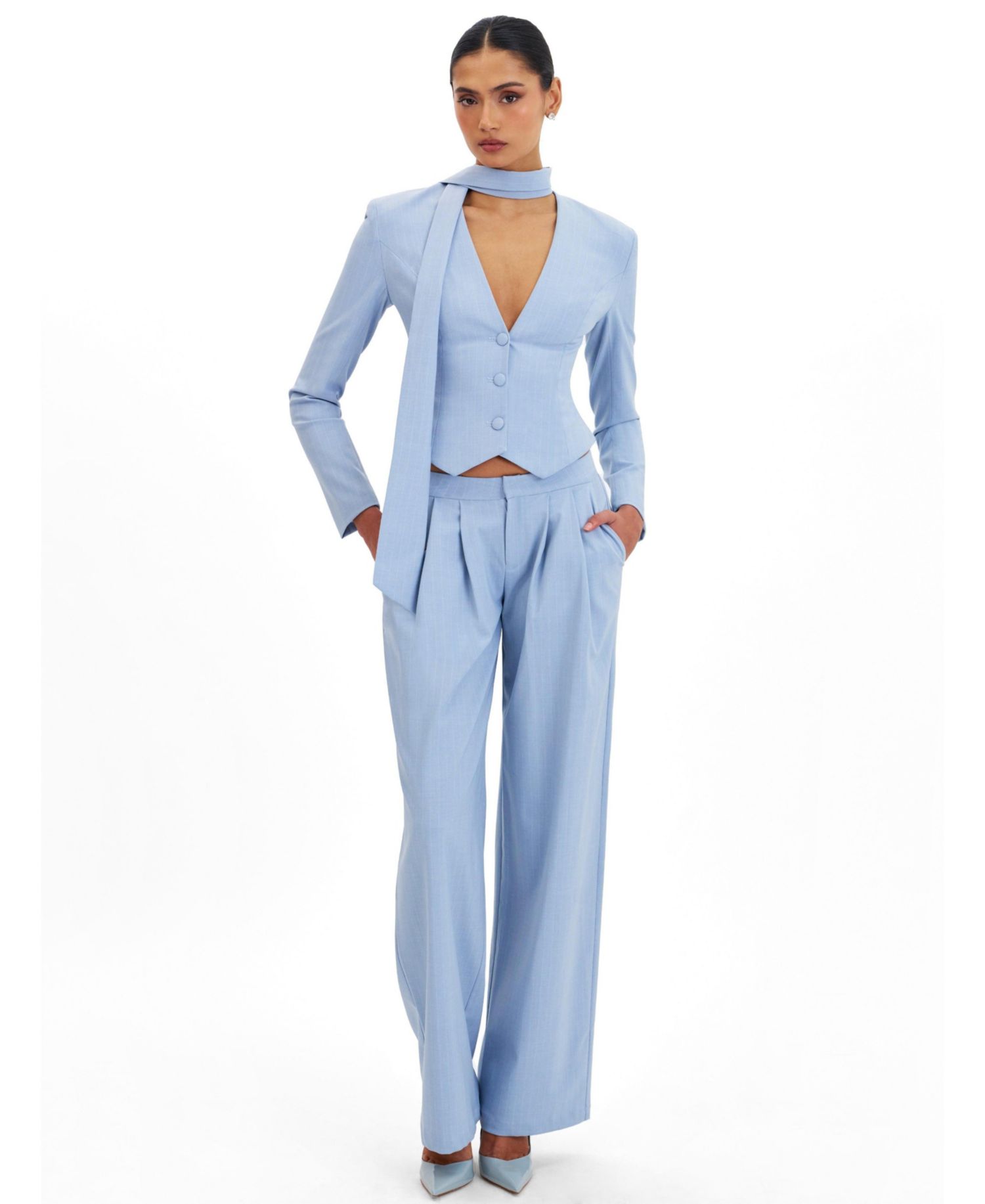Women's Reva Sky Blue Pinstripe Single Pleat Pants