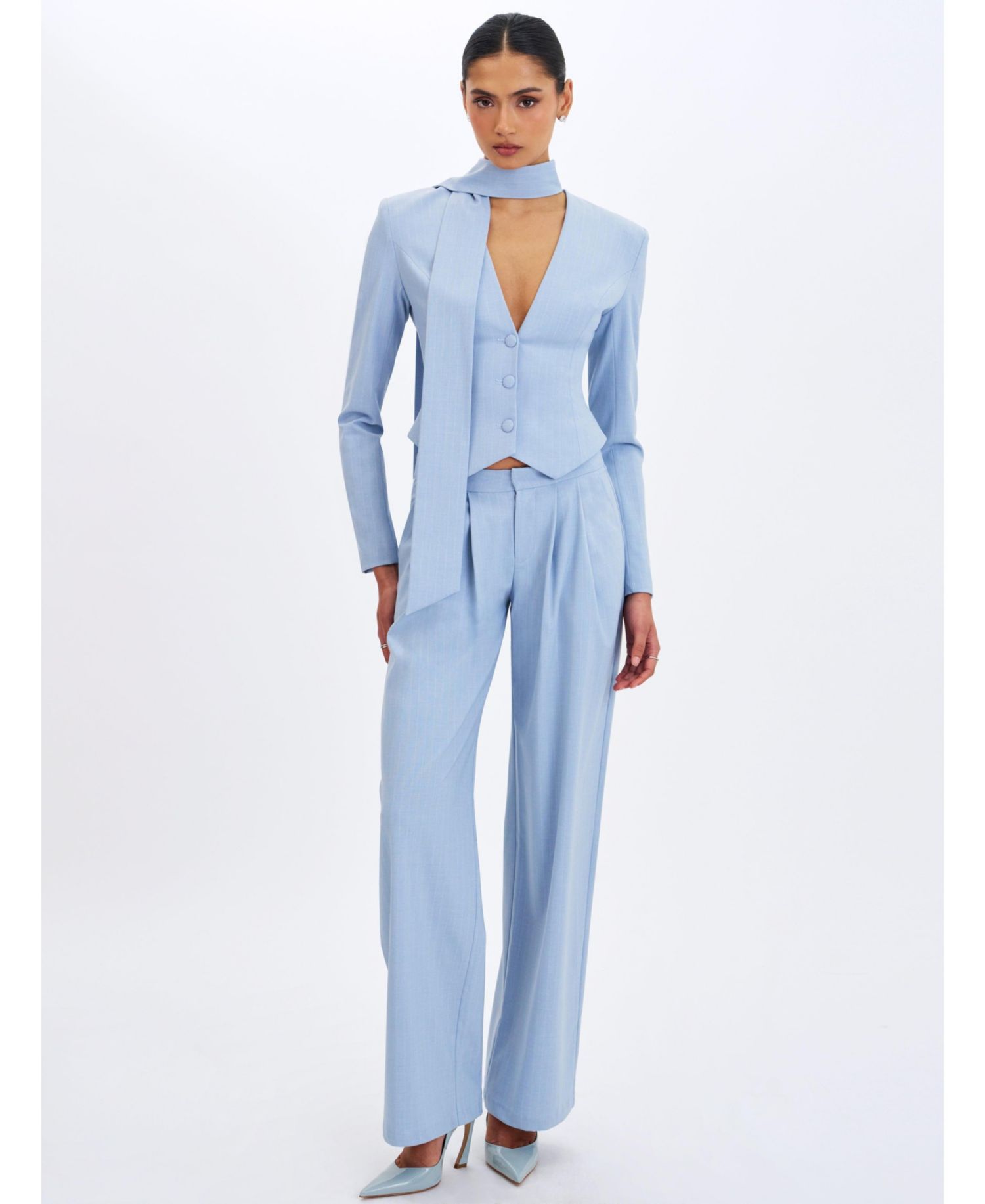 Women's Renley Sky Blue Pinstripe Peplum Blazer