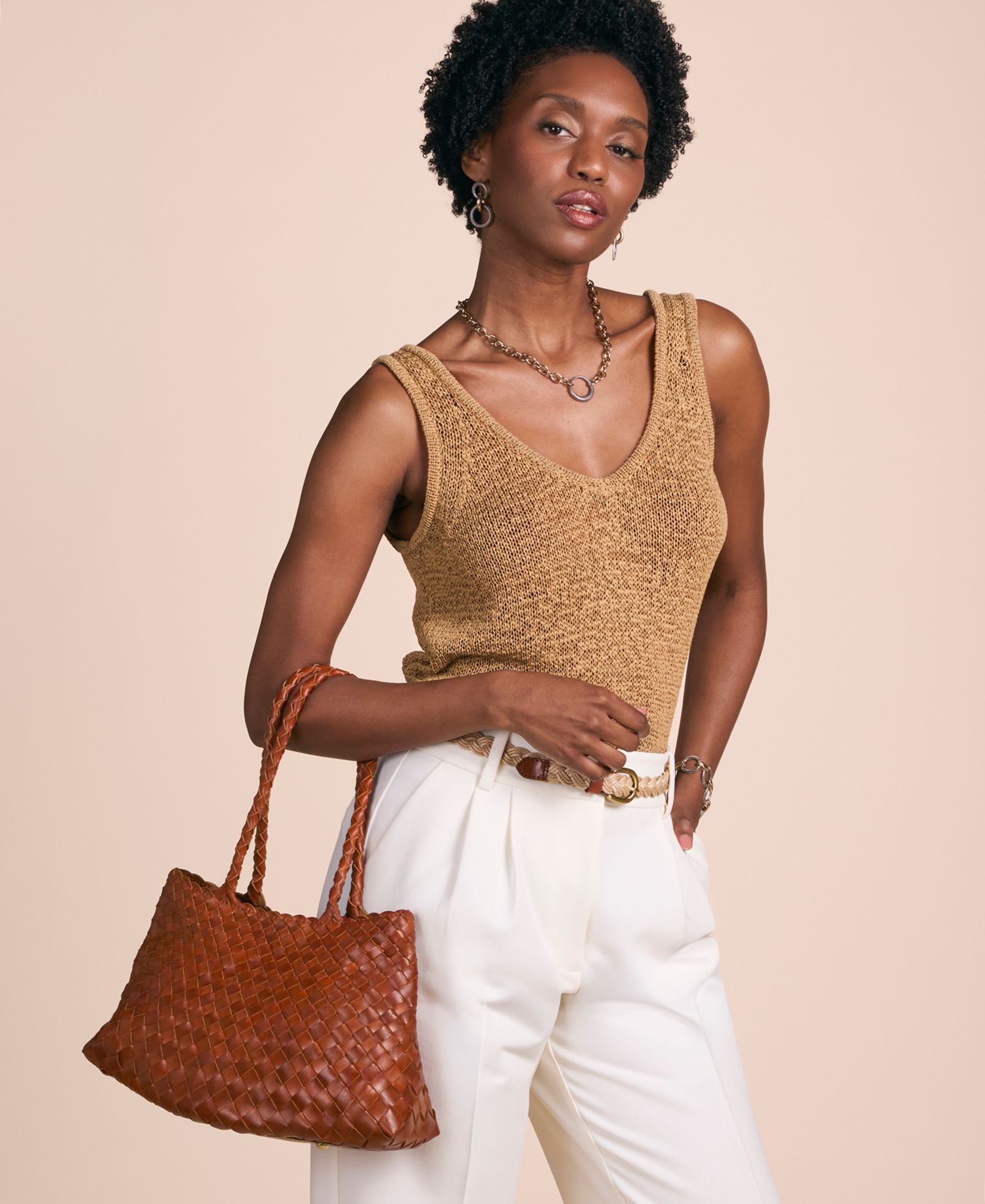 Violaine Small Woven Leather Satchel Handbag