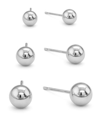 3-Pc. Set Silver Plated Ball Stud Earrings