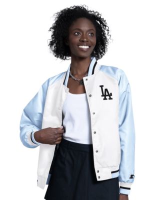 Women's Light Blue/White Los Angeles Dodgers Blitz Varsity Raglan Full-Snap Satin Jacket
