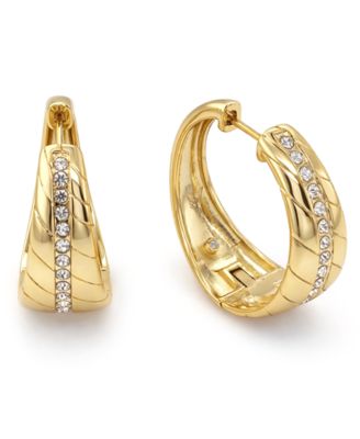 Crystal Center Graduated Hinged Hoop Earrings