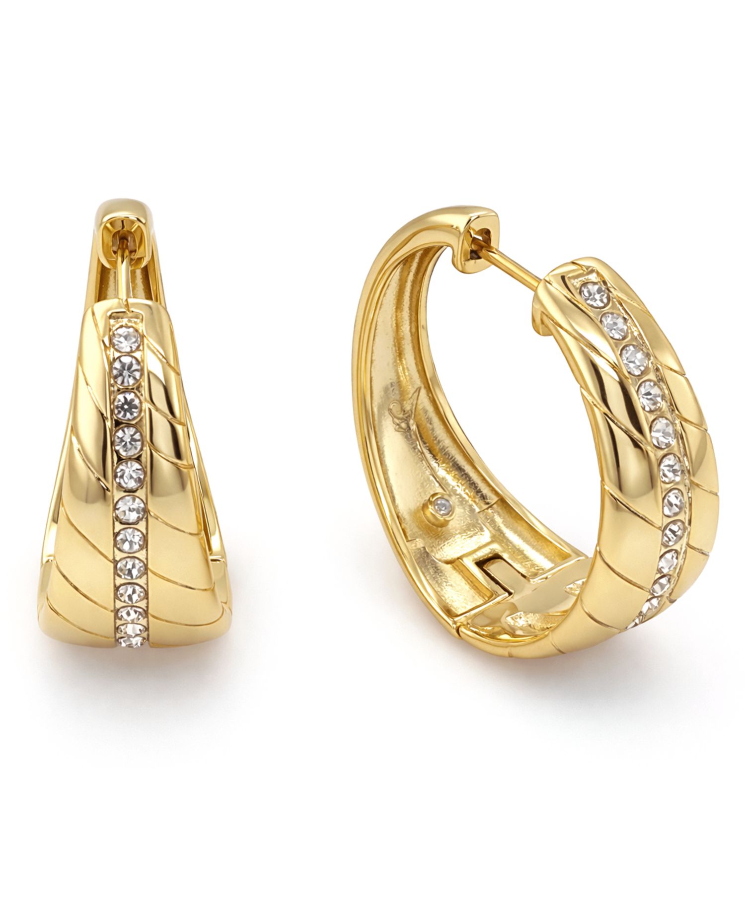 Crystal Center Graduated Hinged Hoop Earrings