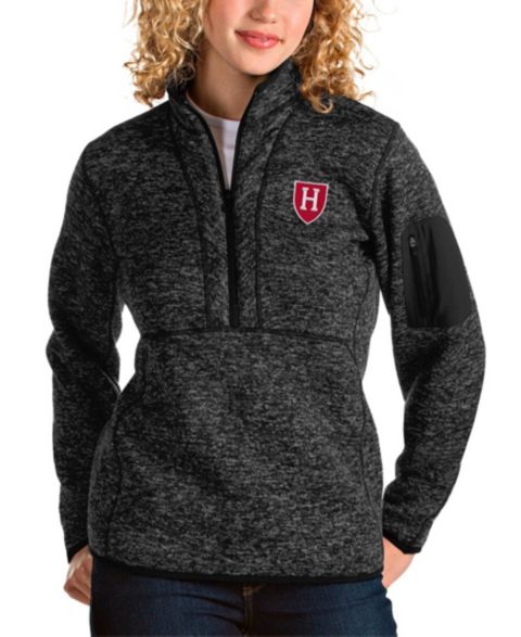 Женские свитеры Antigua Women's Heather Black Harvard Crimson Fortune Half-Zip Pullover Jacket