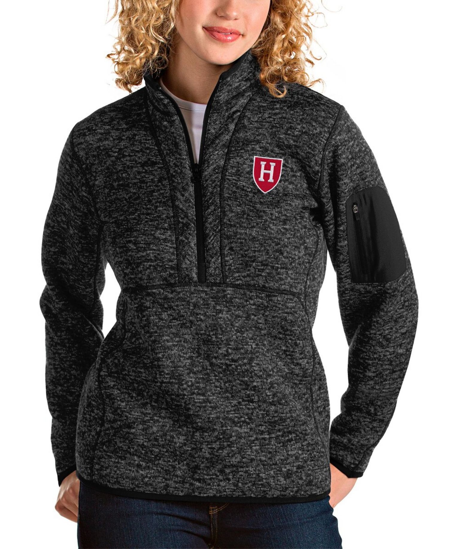 Women's Heather Black Harvard Crimson Fortune Half-Zip Pullover Jacket