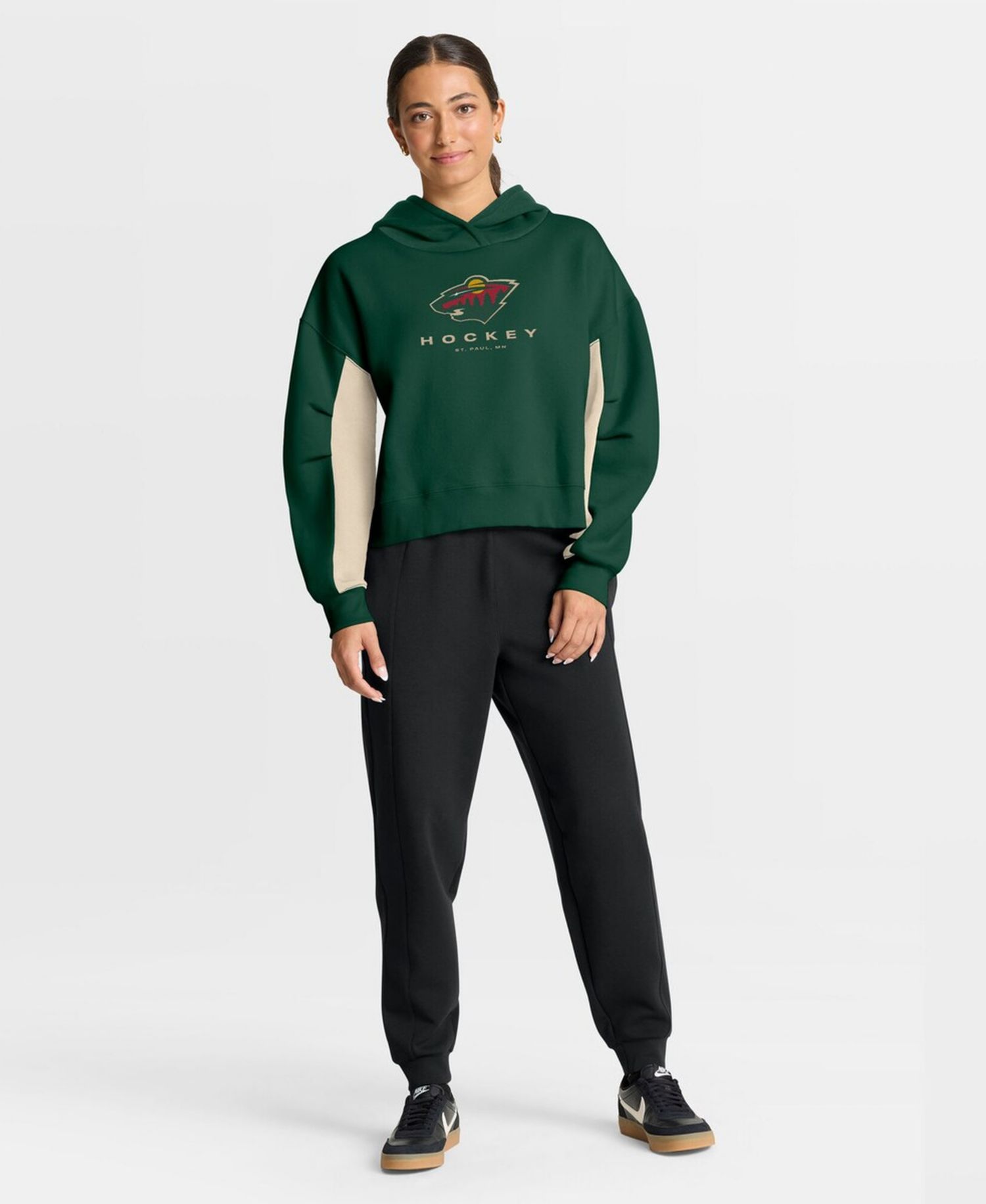 Women's Green Minnesota Wild Back Check Boxy Hoodie