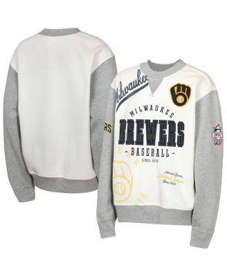 Big Boys and Girls Cream/Gray Milwaukee Brewers Big League Power Hit Fleece Sweatshirt
