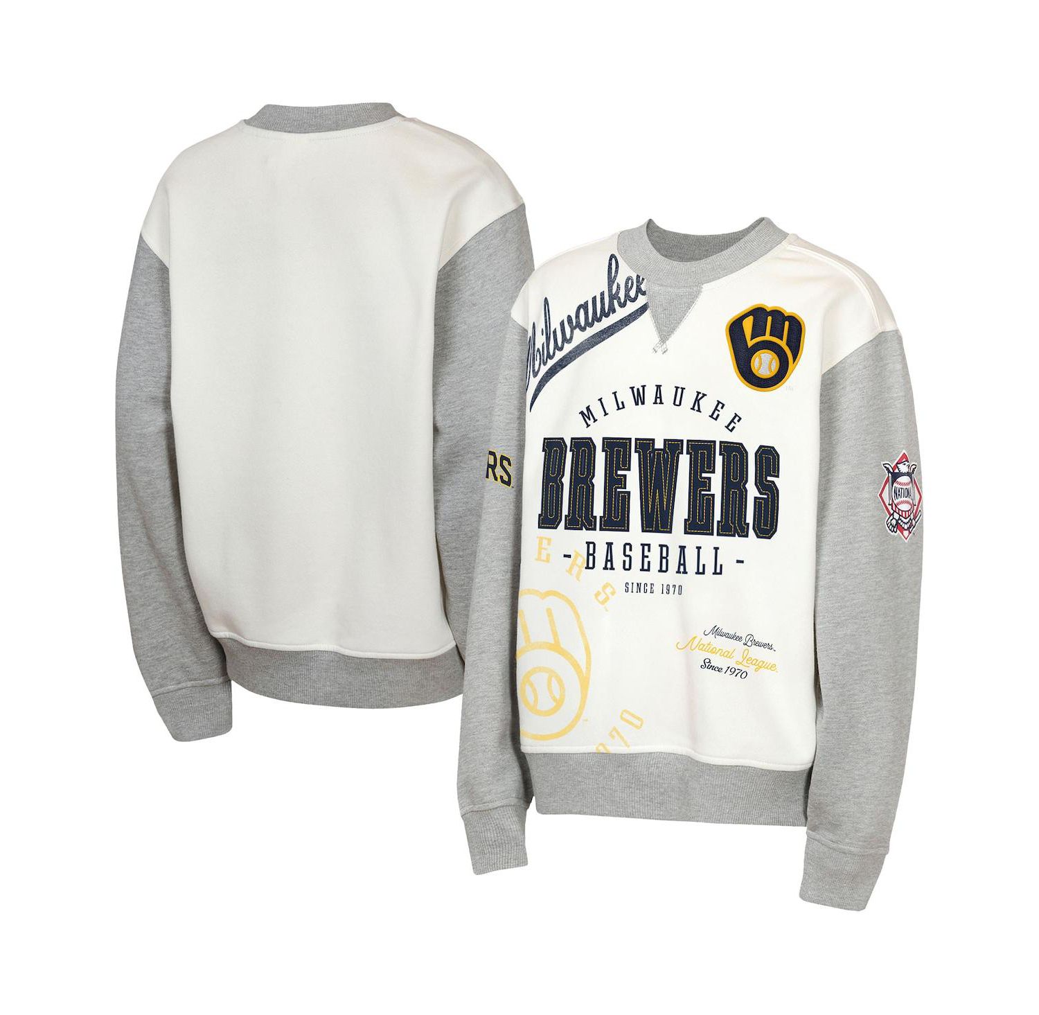 Big Boys and Girls Cream/Gray Milwaukee Brewers Big League Power Hit Fleece Sweatshirt