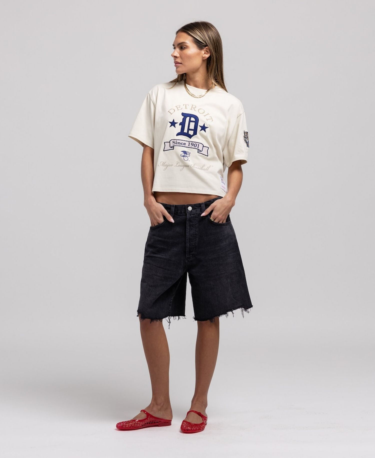 Women's Cream Detroit Tigers Cooperstown Yacht Rock Boxy Cropped T-Shirt