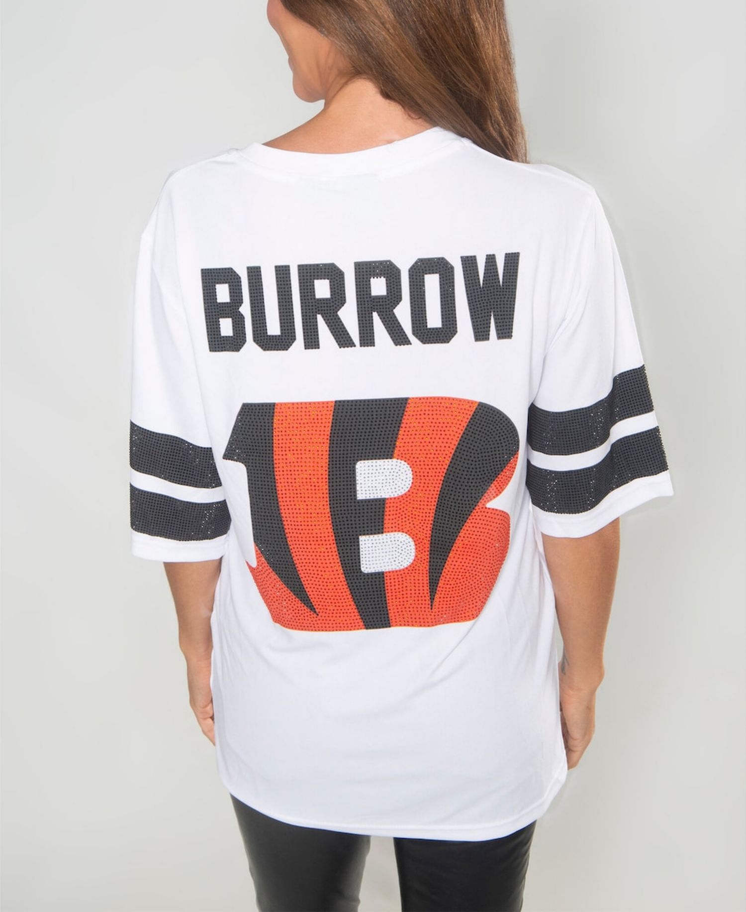 Women's Joe Burrow White Cincinnati Bengals Crystal V-Neck Tunic Top