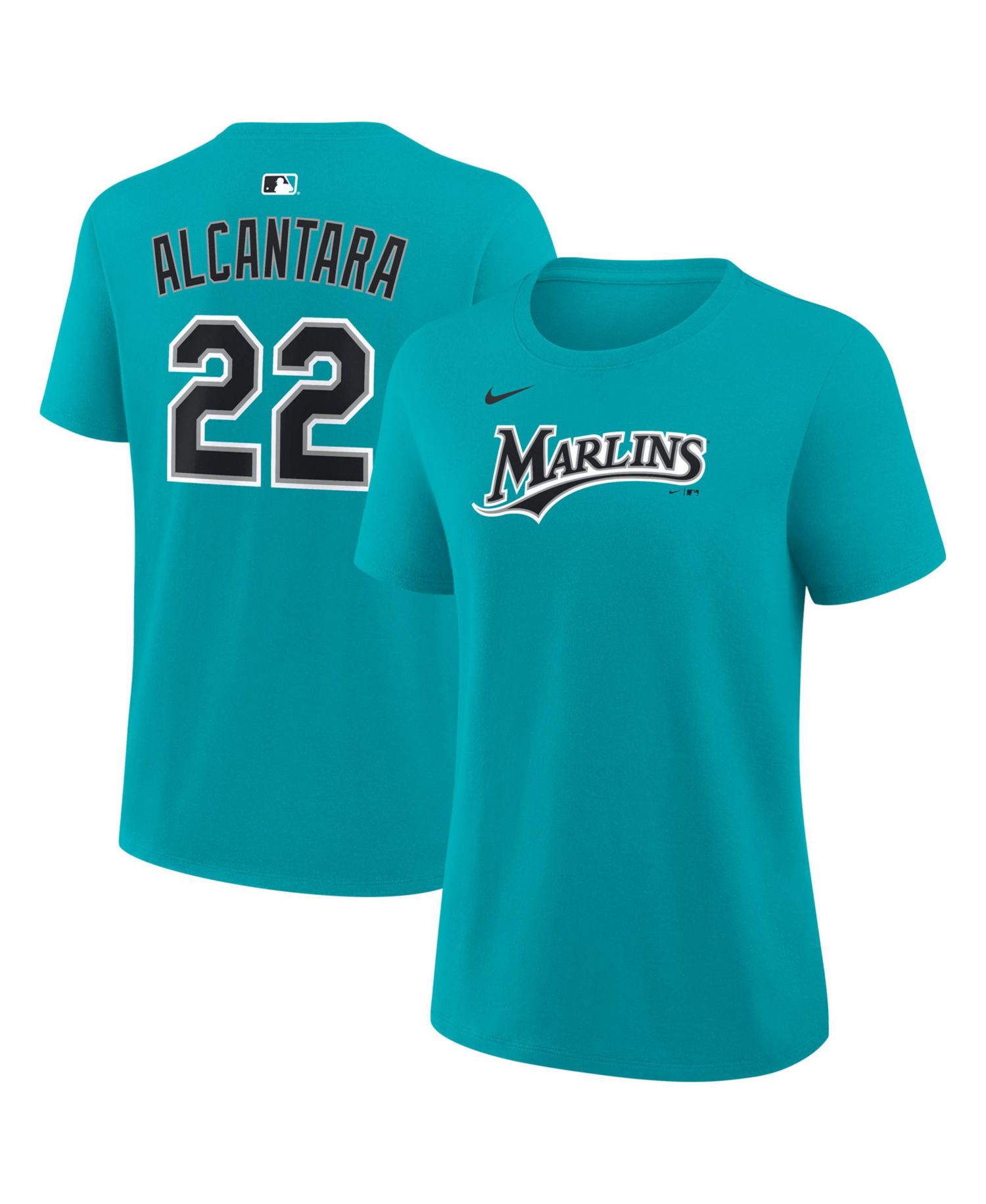 Women's Sandy Alcantara Teal Miami Marlins Name and Number T-Shirt