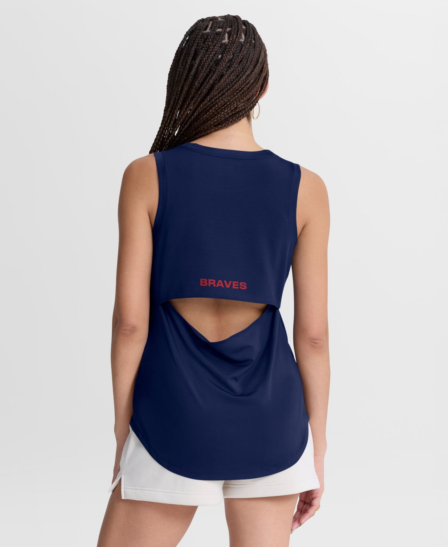 Women's Navy Atlanta Braves Draped Mesh Back Performance Tank Top