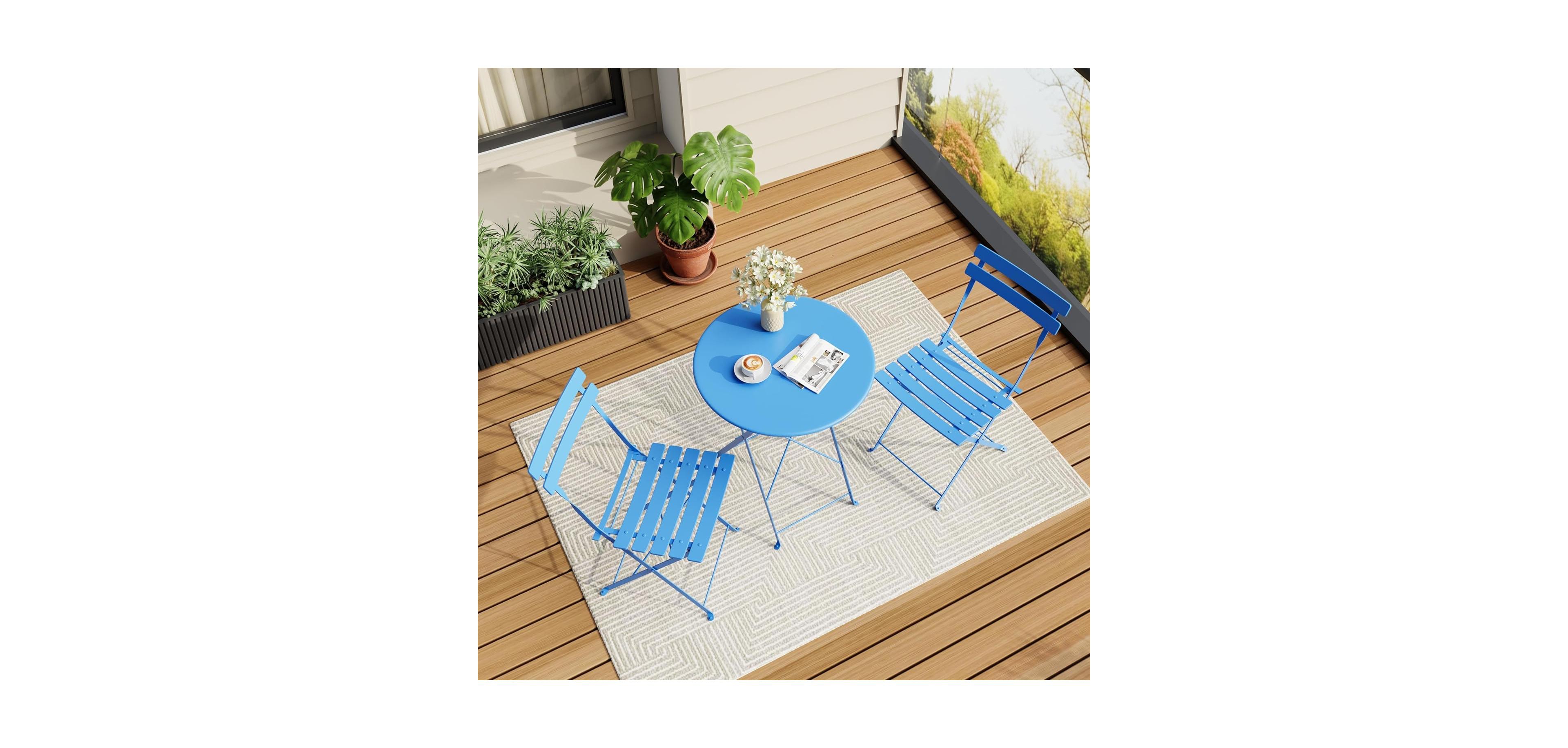 gaomon Folding Bistro Set Outdoor Patio Furniture, 3-Piece Foldable Table , No Assembly Required for Garden, Balcony