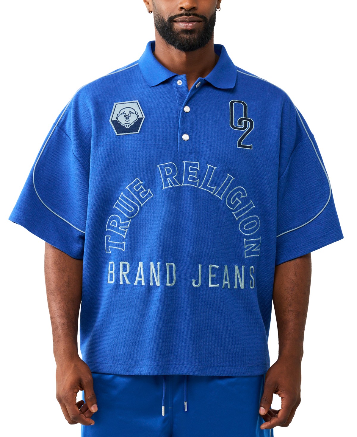 Мужские рубашки True Religion Men's Multi Logo Oversized Short-Sleeve Polo Shirt — фото 1