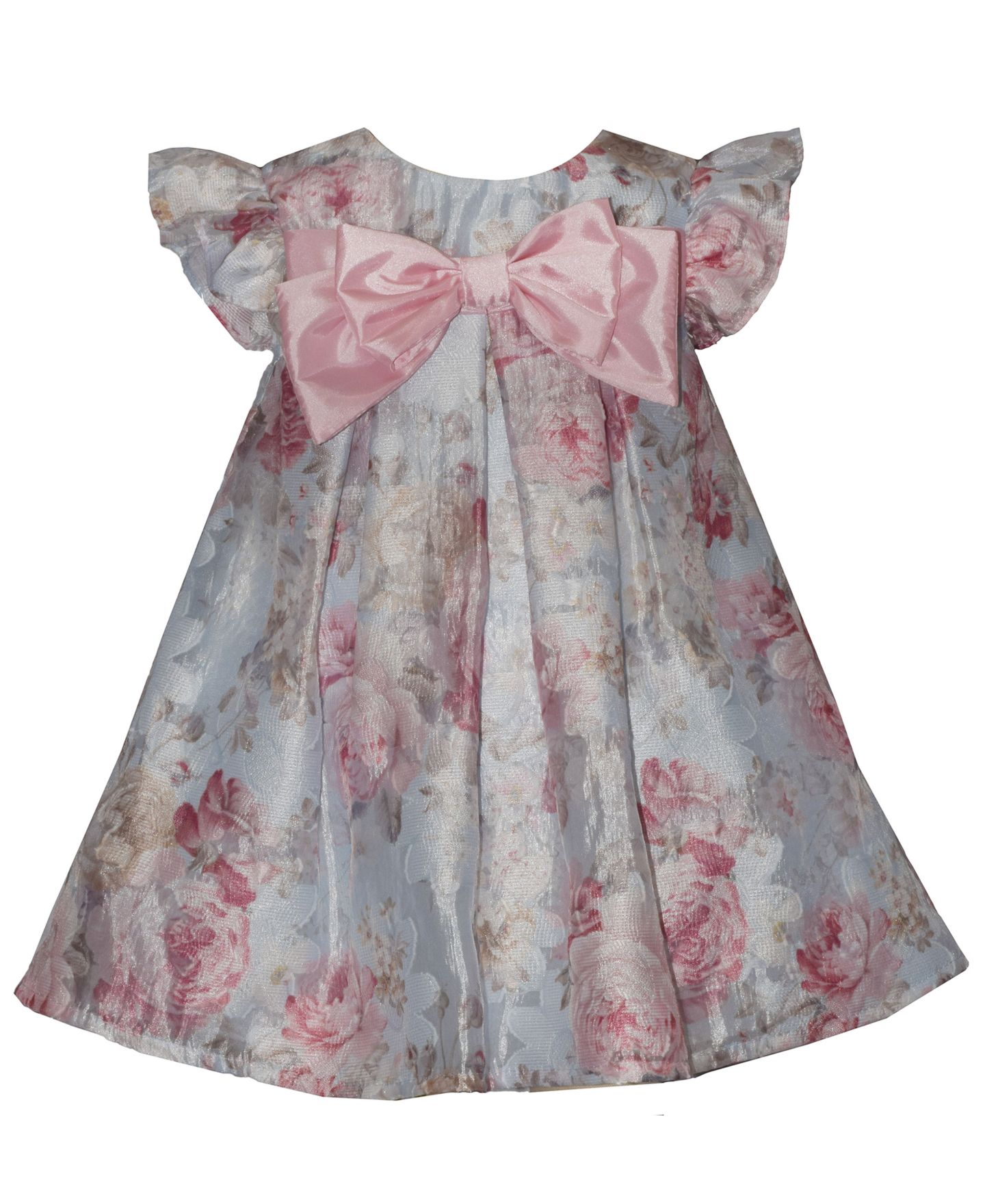 Платье Bonnie Baby Short-Sleeve Dress with Bow для девочек-малышей, цвет: Синий / Розовый — фото 1