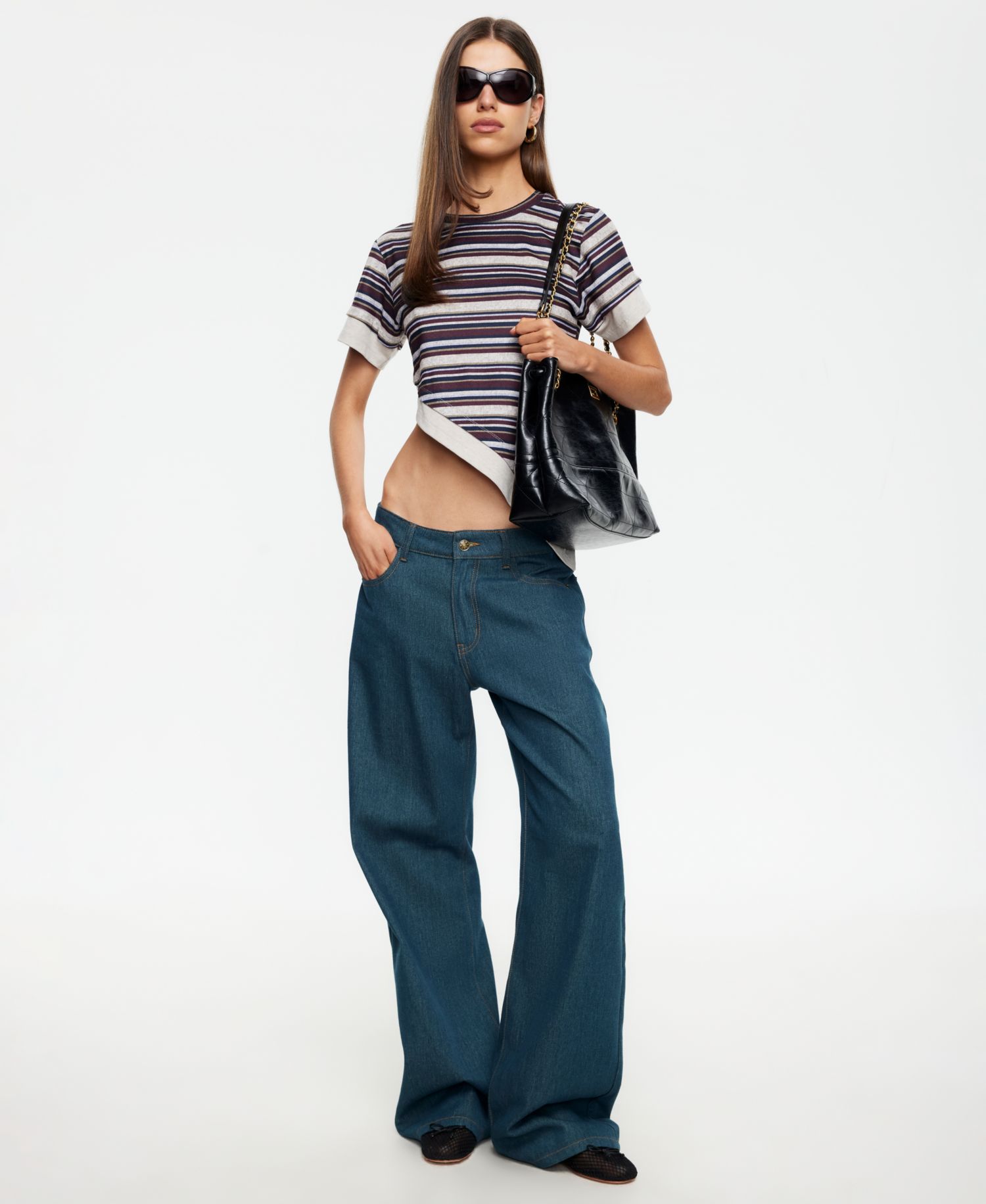 Women's Vintage-Inspired Stripe Asymmetric Crewneck Top