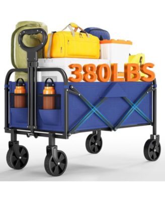 Collapsible Wagon with Wheels, Heavy-Duty 380 Lbs Foldable Utility Cart, 220L Capacity, Adjustable Handle for Grocery & Camping