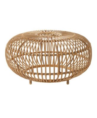 Bohemian Faux Rattan Coffee Table Round Accent Table for Indoor and Outdoor Use