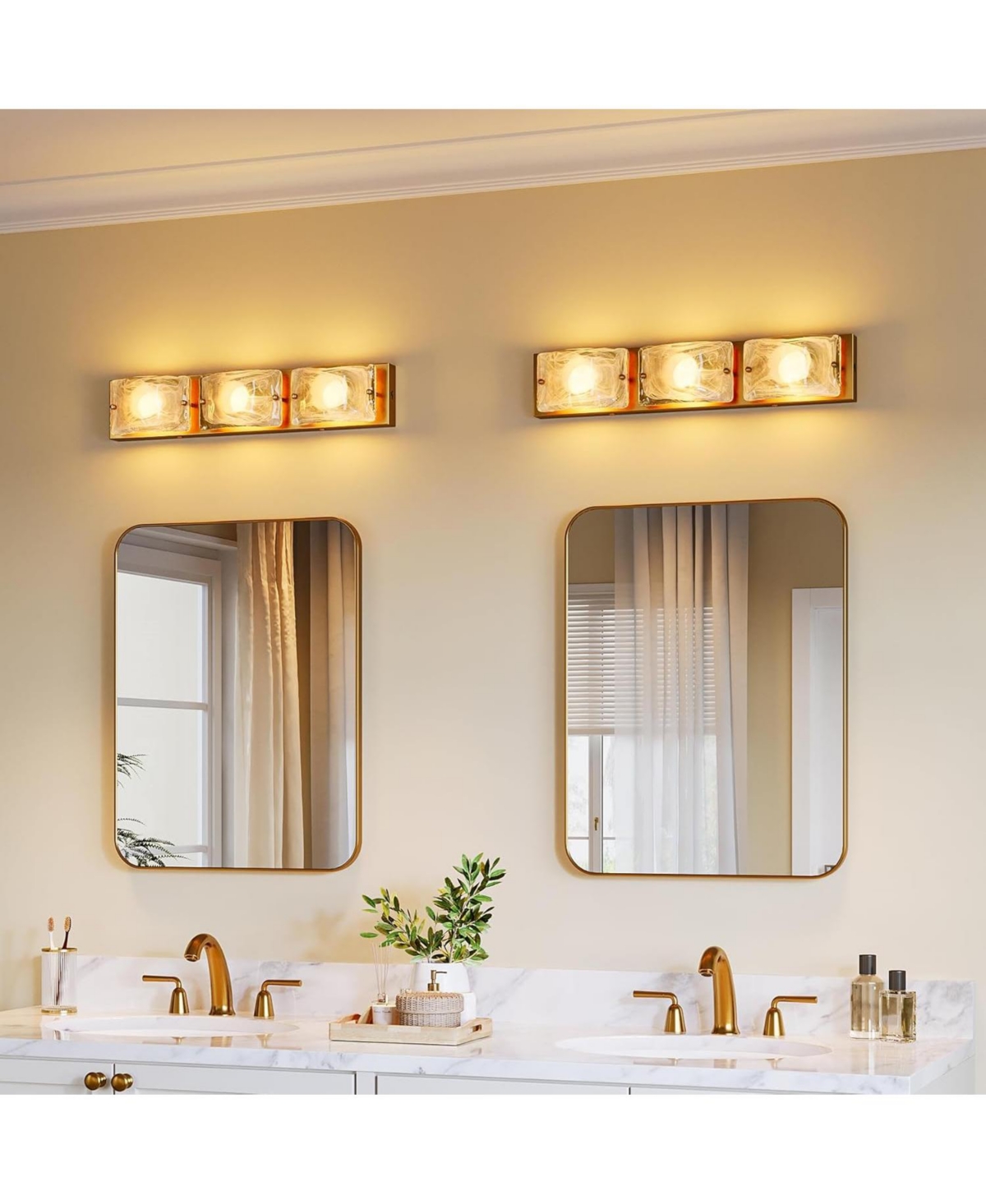 Tribesigns 3-Light Vanity Fixtures, Curved Cloud Glass Lampshades Plate, Modern Bathroom Wall Lighting Fixtures Over Mirror