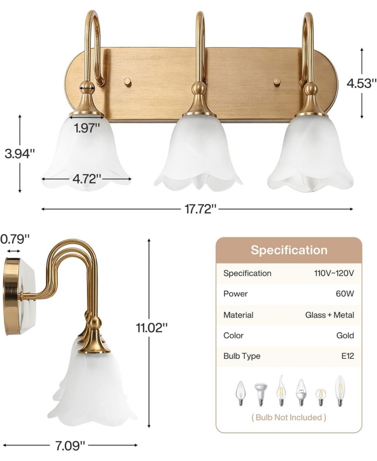 Tribesigns 3-Light Bathroom Light Fixtures, Modern Wall Lights with Clear Glass Shades, Bathroom Vanity Wall Sconce Lamp