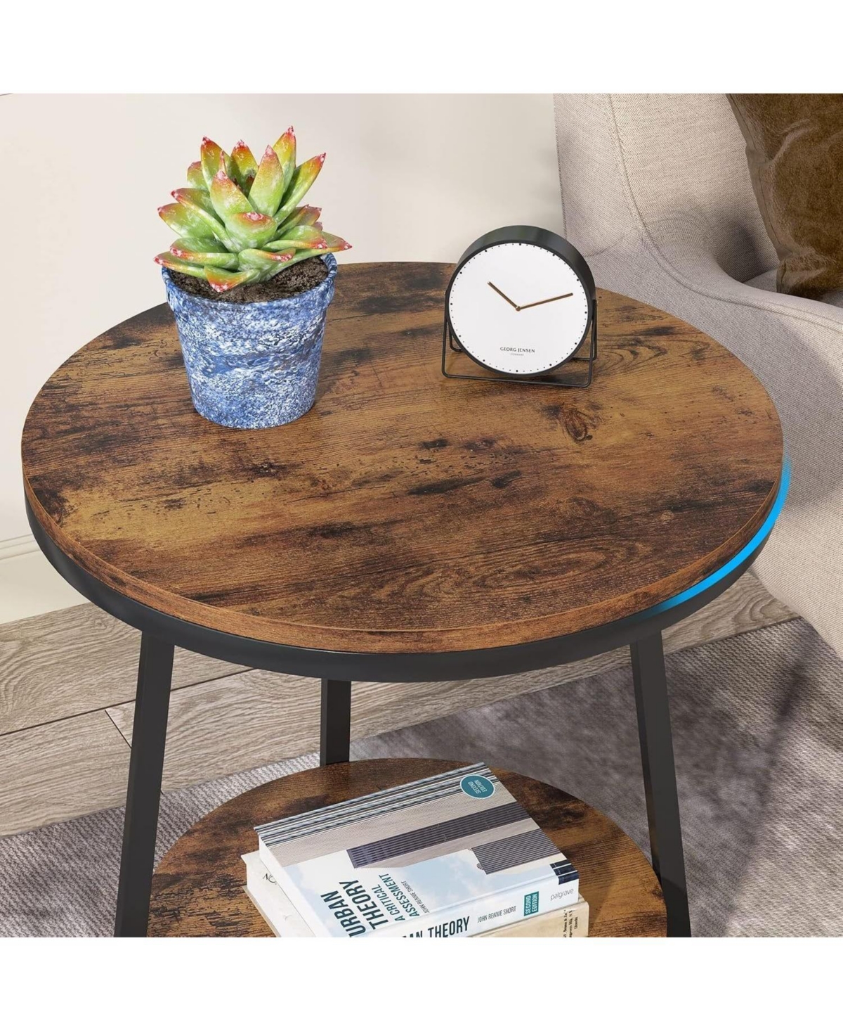 Slickblue Round Accent Bedside Table with 2 Tier Storage Shelf and Metal Frame