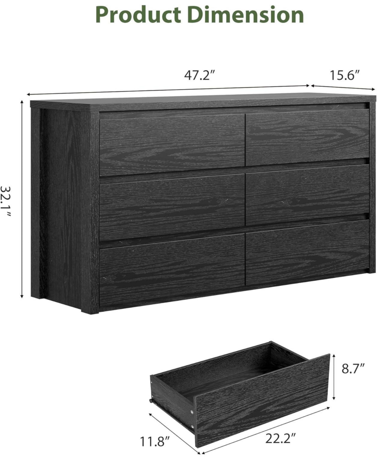 homfan Modern Handle-Free 6 Drawer Dresser for Bedroom - Wide Wooden Chest of Drawers Spacious Storage Cabinet Living Room, Hallway, Entryway