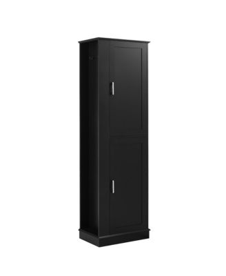 Tall Bathroom Storage Cabinet, Freestanding Storage Cabinet with Hook and Adjustable Shelf, MDF Board