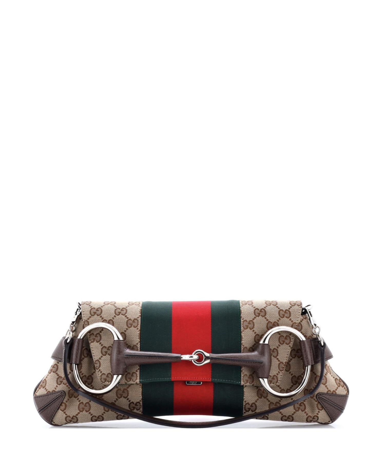 Medium Horsebit NM Web Chain Clutch GG Canvas